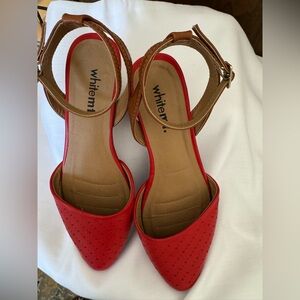 White Mt Red/Orange Ballet Leather Flats with Ankle Strap SZ 6